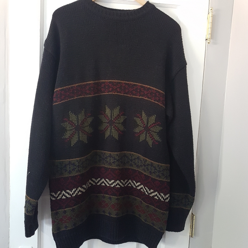 Leo Chevalier Nordic Long Sleeve Crewneck Wool Blend Knit Grandpa Sweater Sz LT